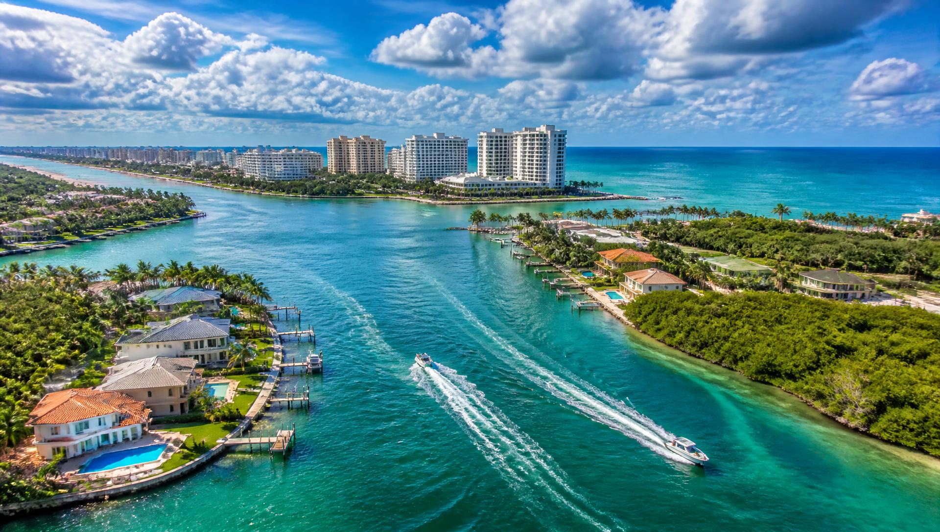 Aerial view of a Florida Gulf Coast waterfront community